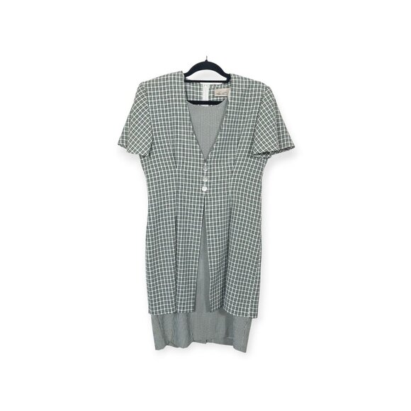 Vintage Green Plaid Short Sleeve Button-Down Midi Dress By Kathie Lee SZ 8 - Picture 1 of 8